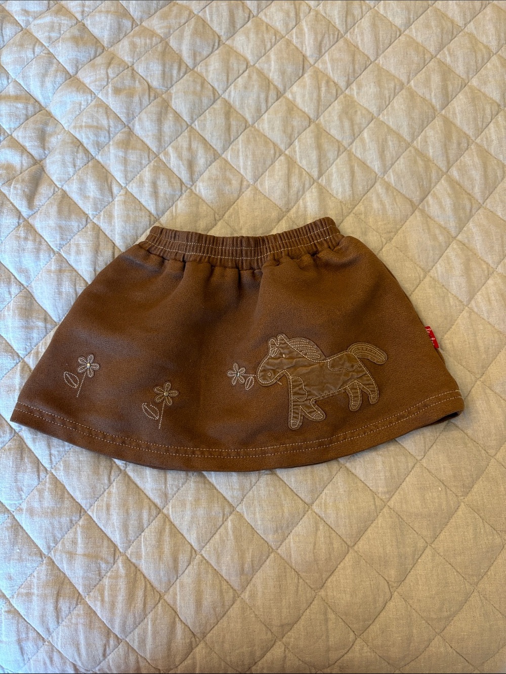 Le Top Brown Girls' Horse & Flower Embroidered Skirt